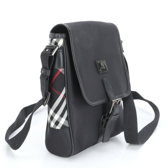 Burberry Check Leather Shoulder Bag Tote Black Men's - Picture 3 of 15